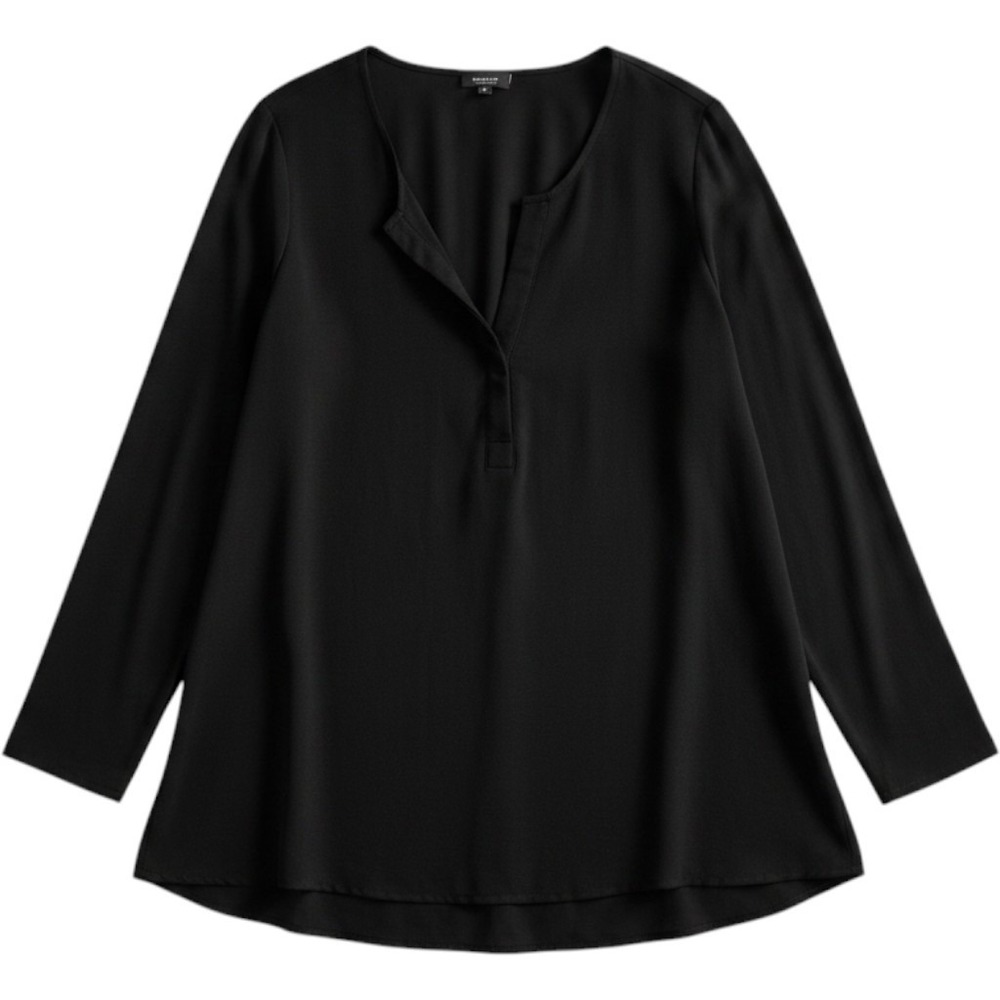 Jones New York Blouse Women 2X Black Split Neck Long Sleeve Mixed Media Top